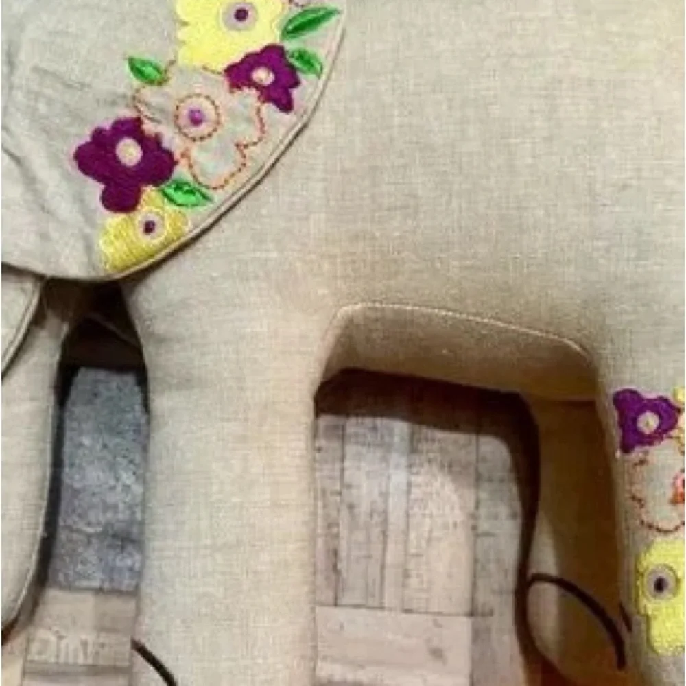 Neutral Beige Embroidered Elephant Plush Accent Pillow - Unbranded